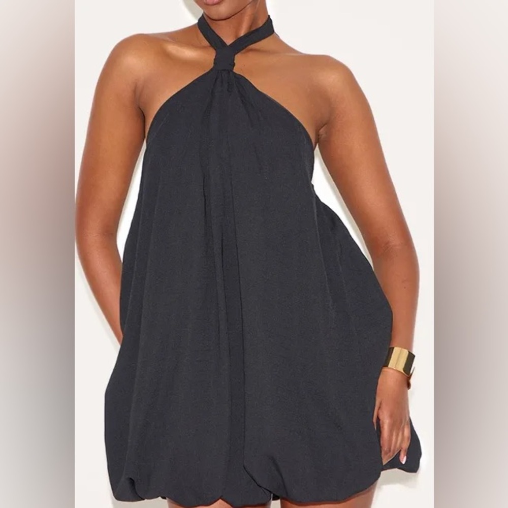 pretty little thing black bubble mini dress
